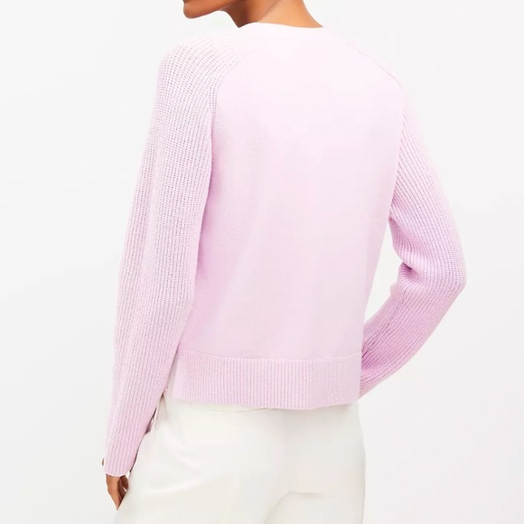 NWT LOFT Ribbed Saddle Sleeve V-Neck Cardigan Pink - Picture 2 of 2